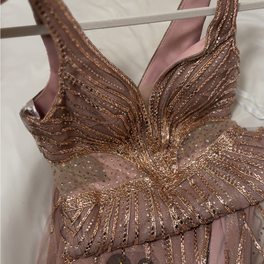 Elegant Pink and Gold Embellished Dress